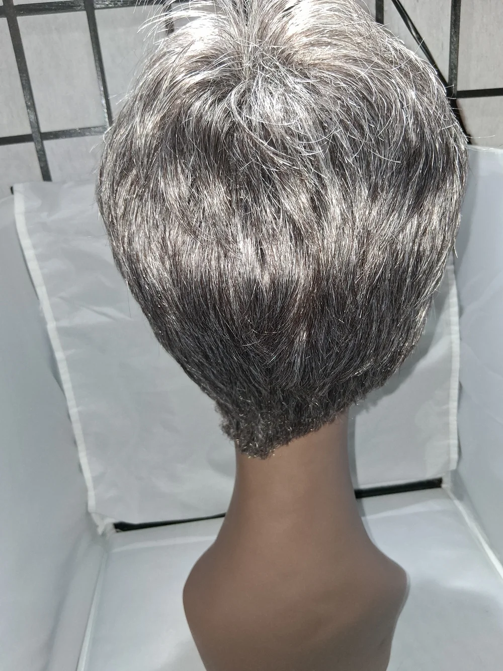 Source Unknown Short Layered Wig in Silver Blonde and Dark Gray